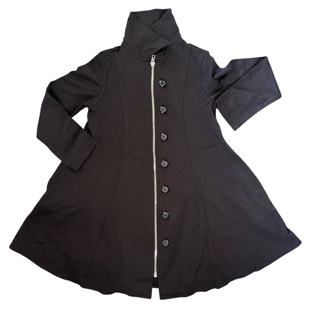 Comfy USA Black A-Line Zip Front Funnel Neck Jacket Coat XS Made in USA PT154